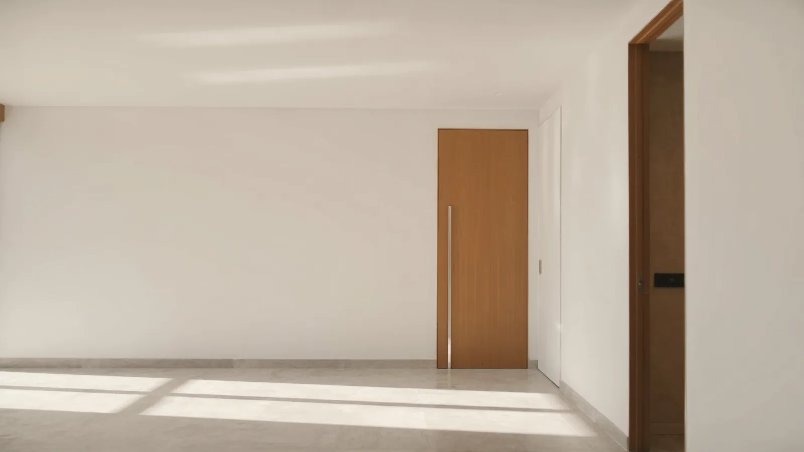 Porta de madeira contemporânea em hall de entrada iluminado